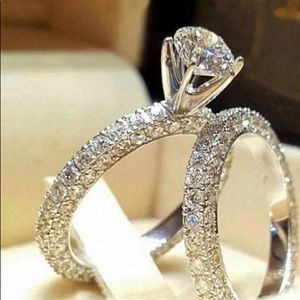 2Pcs/Set Jewelry Round Cut Rhinestone Silver Ring